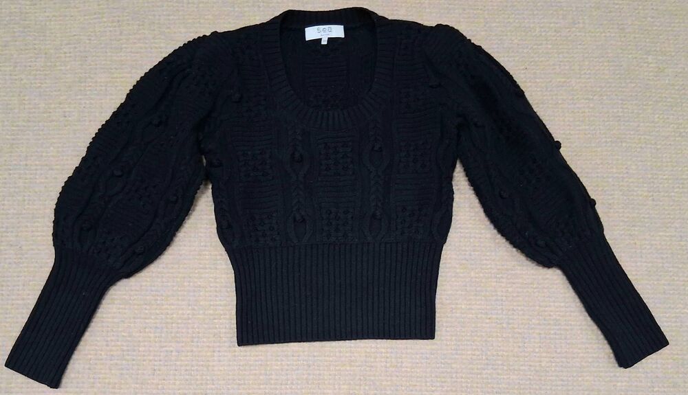 Sea new York womens small poly cable knit popcorn stitch wool sweater black